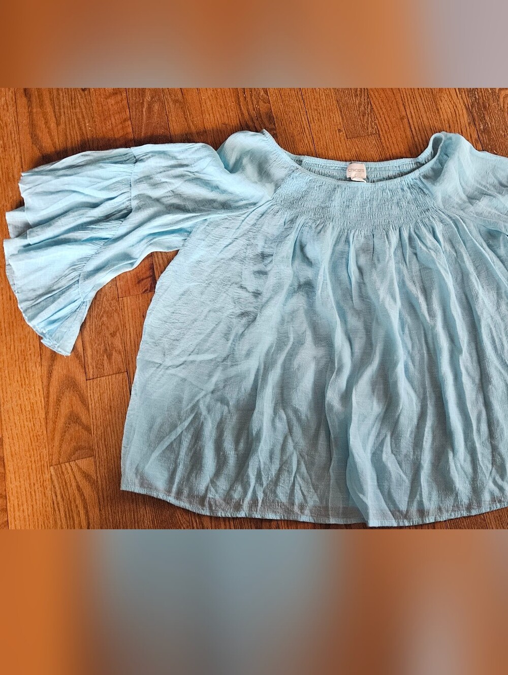 Chico's Light Blue Women's Peasant Top with Ruffled Sleeves Size 2